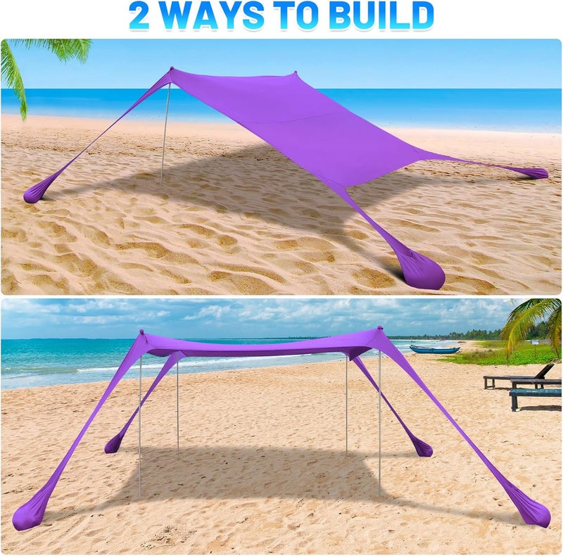 BOTINDO Family Beach Tent Canopy Sun Shade, Pop Up Grande Beach Tent Sun Shelter Stability 4 Poles with Portable Carry Bag Outdoor Shade for Fishing Backyard Camping (Purple, 10x10FT 4Pole) - Image 5
